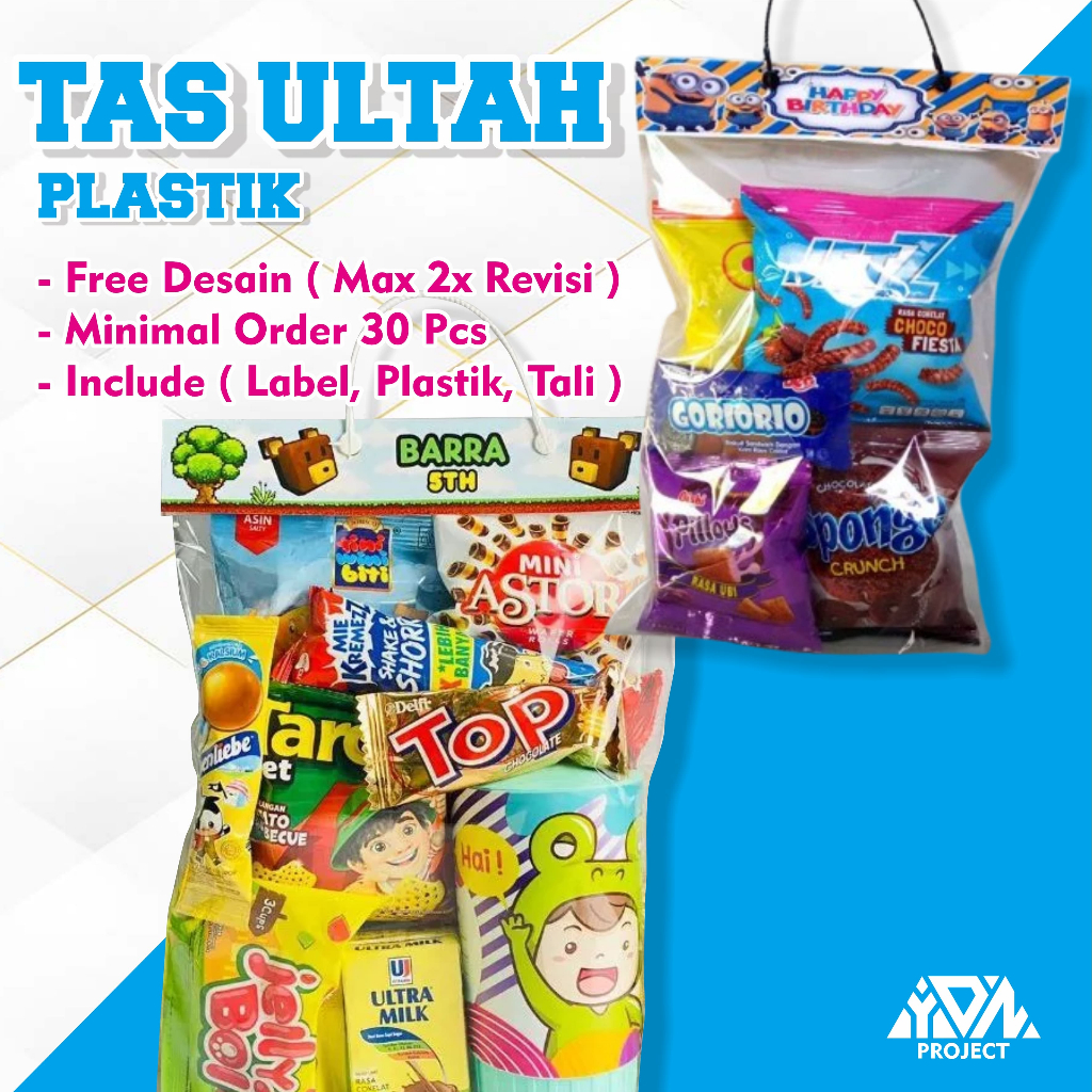 plastik label ulang tahun anak custom tas Snack ulang tahun