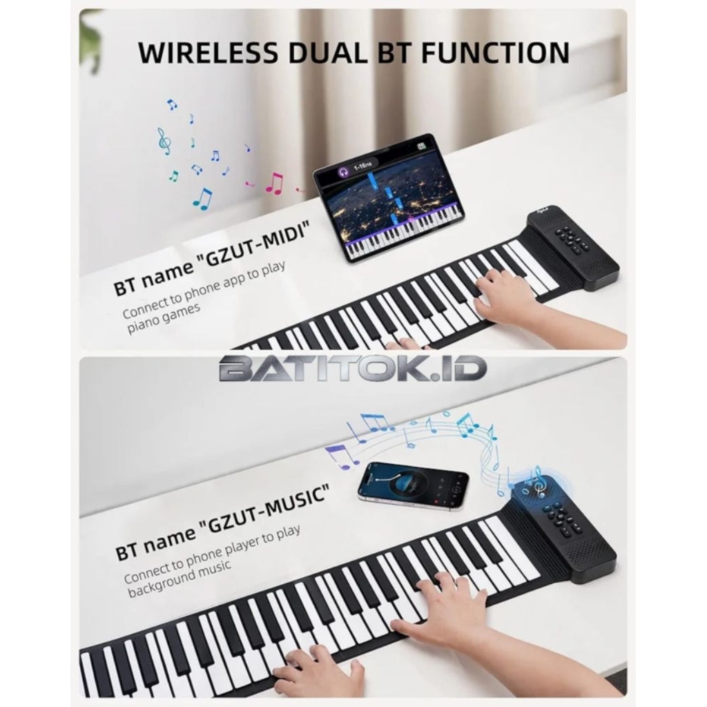 Portable Hand Roll Piano 88 Key Piano Lipat Silikon Untuk Anak Pemula Piano Gulung BR2388 Support Bl