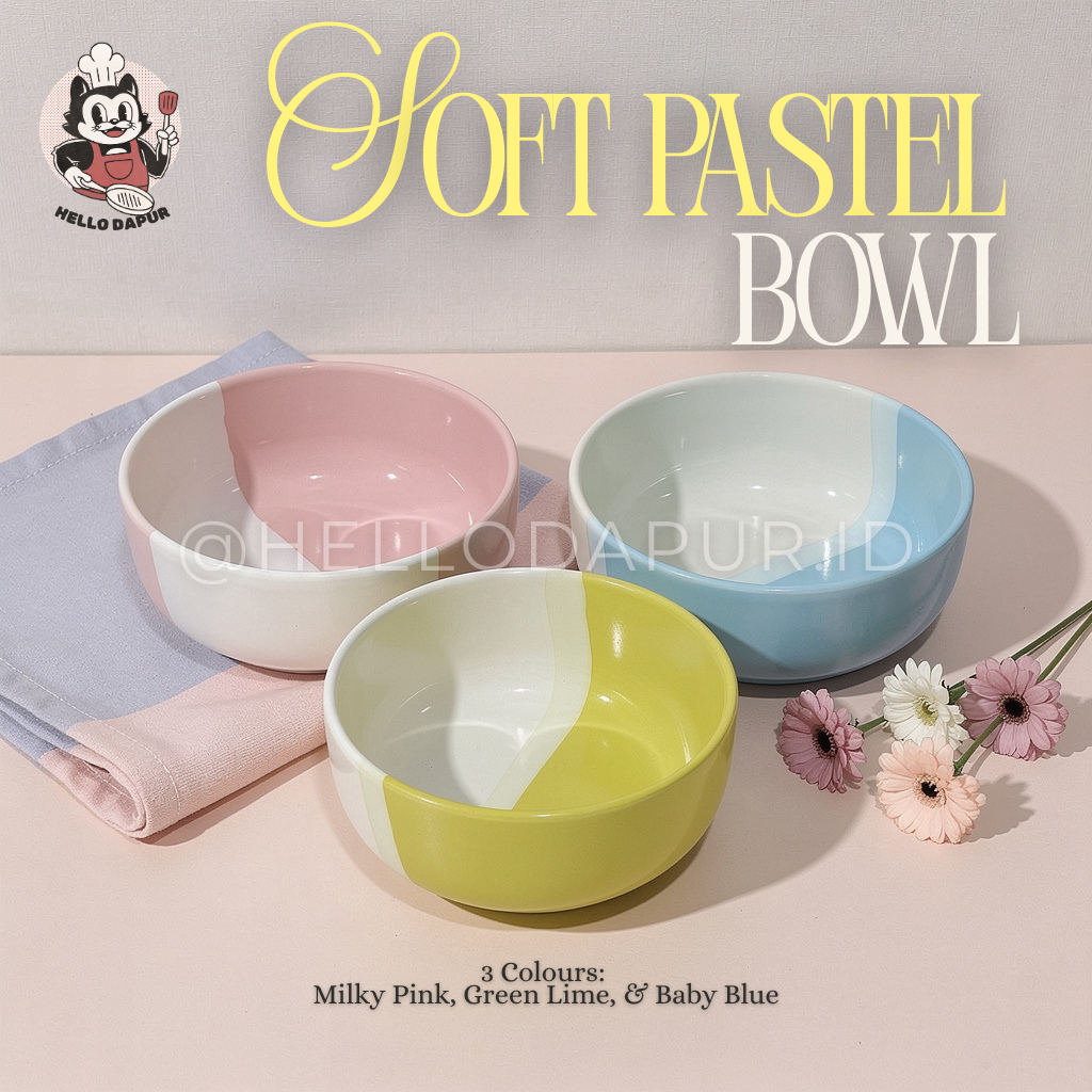 [COD] Soft Pastel Bowl - Mangkok Kaibon Keramik Pastel Two-Tone Lucu Harga Per Pcs atau Lusinan