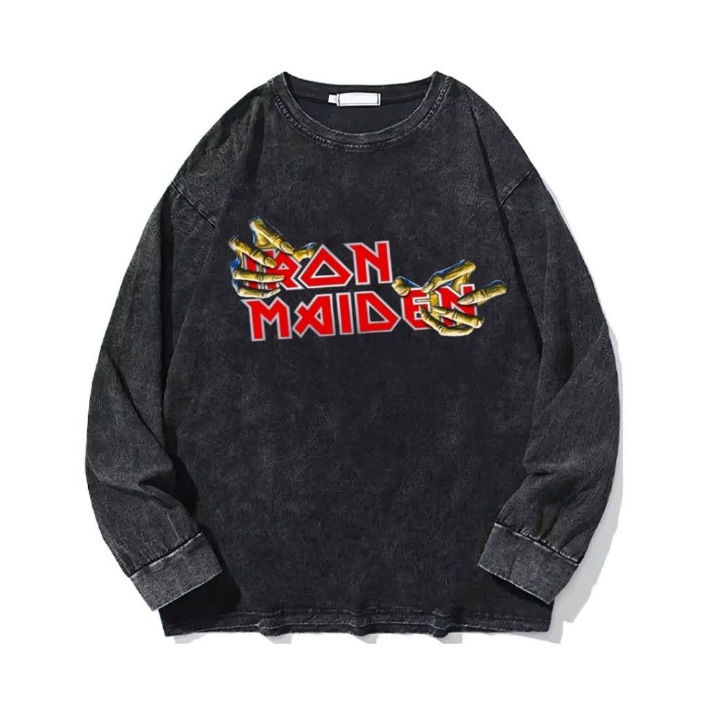 Kaos Long Sleeve Oversize Iron Maiden | Stone Wash | Resmora | Vintage | Atasan | Kaos Band