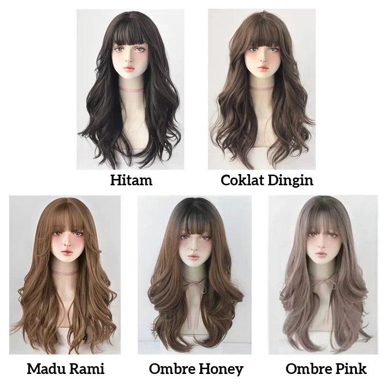 Wig wanita full kepala Curly rambut Wig rambut panjang Wig daily Wig rambut panjang curly Korean wig