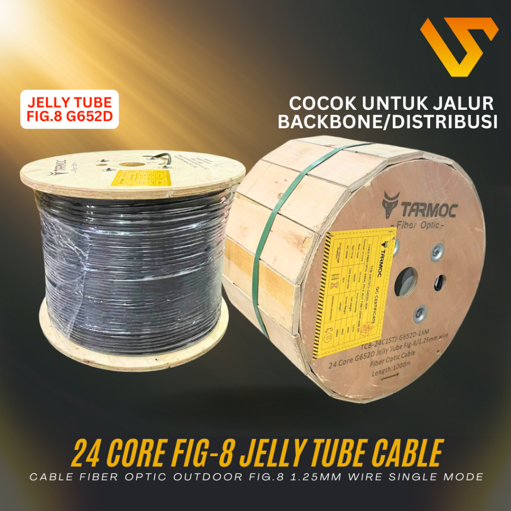 Tarmoc TCB-24C1STJ-G652D-1KM  | Fiber Optic Cable G652D Fig-8 Jelly Tube 24 Core 1000m Kabel FO 24C 