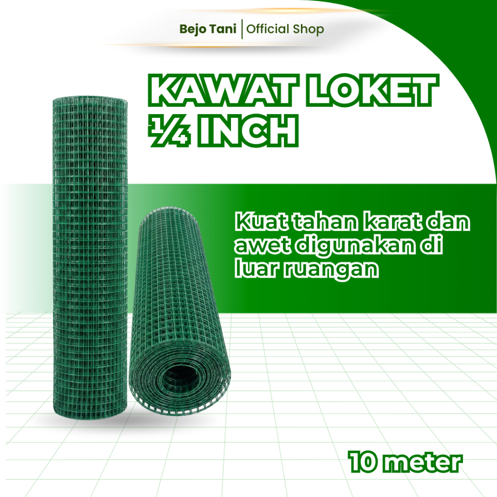 KAWAT LOKET PVC HIJAU 1 Rol Jaring Kandang Ayam Burung Ayakan Pasir Mesh 1/4 Inch Kuat Awet