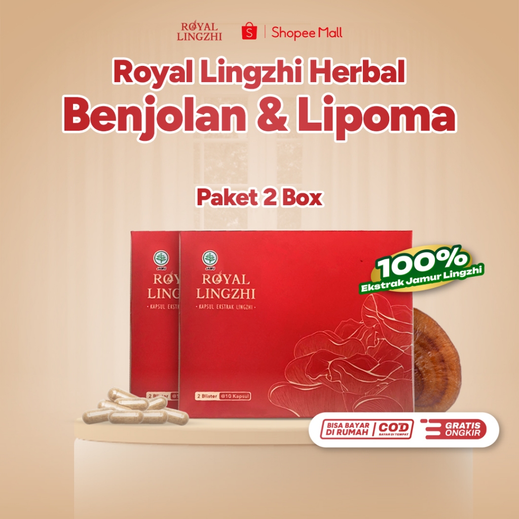 Royal Lingzhi Kapsul Obat Benjolan & Lipoma Herbal Suplemen Herbal 100% Ekstrak Jamur Lingzhi Paket 