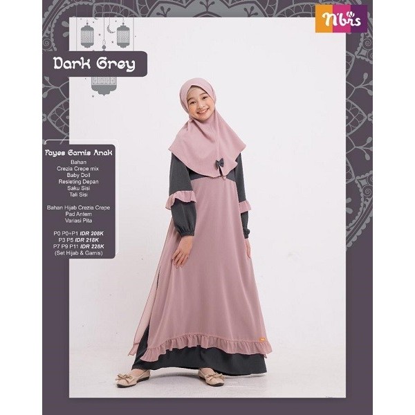 NBRS Fayes Sarimbit Gamis Anak Bahan Crezia Crepe Mix Baby Doll Setelan Keluarga Muslim Nibras