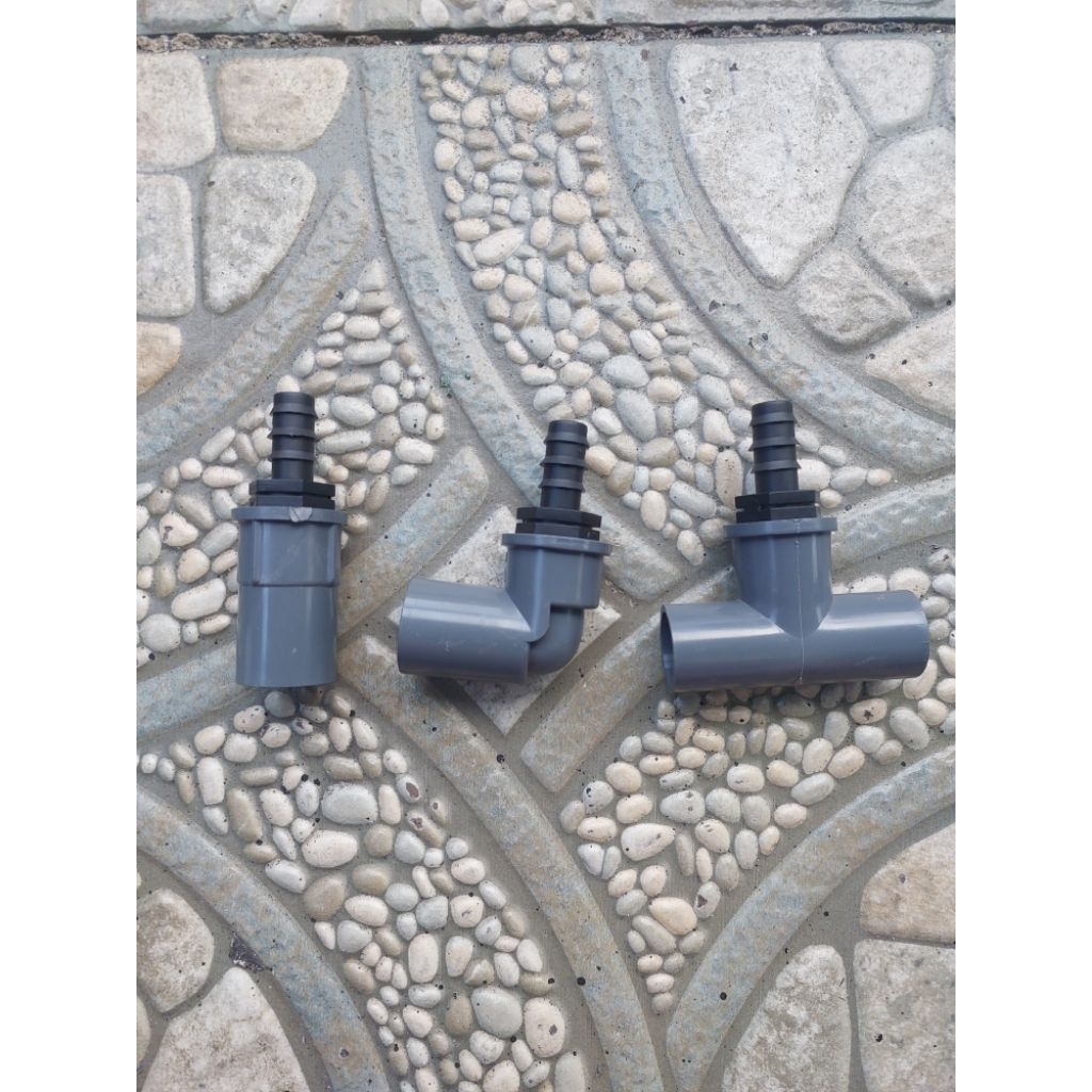 1 set sambungan pipa pvc 1/2 inch ke konektor selang 1/2 inch atau 12mm, socket knee tee drat dalam 