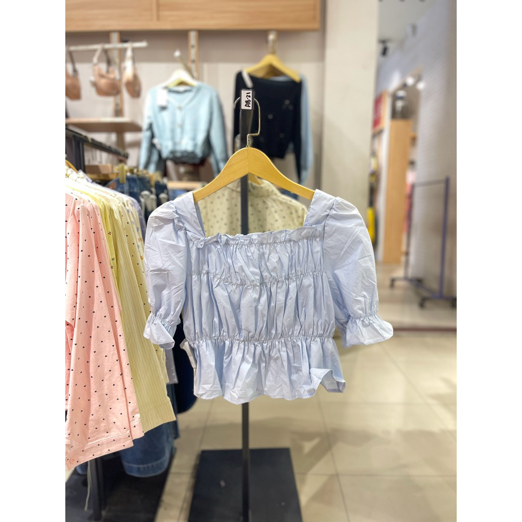 19639 BLOUSE CROP BABY DOLL ATASAN WANITA