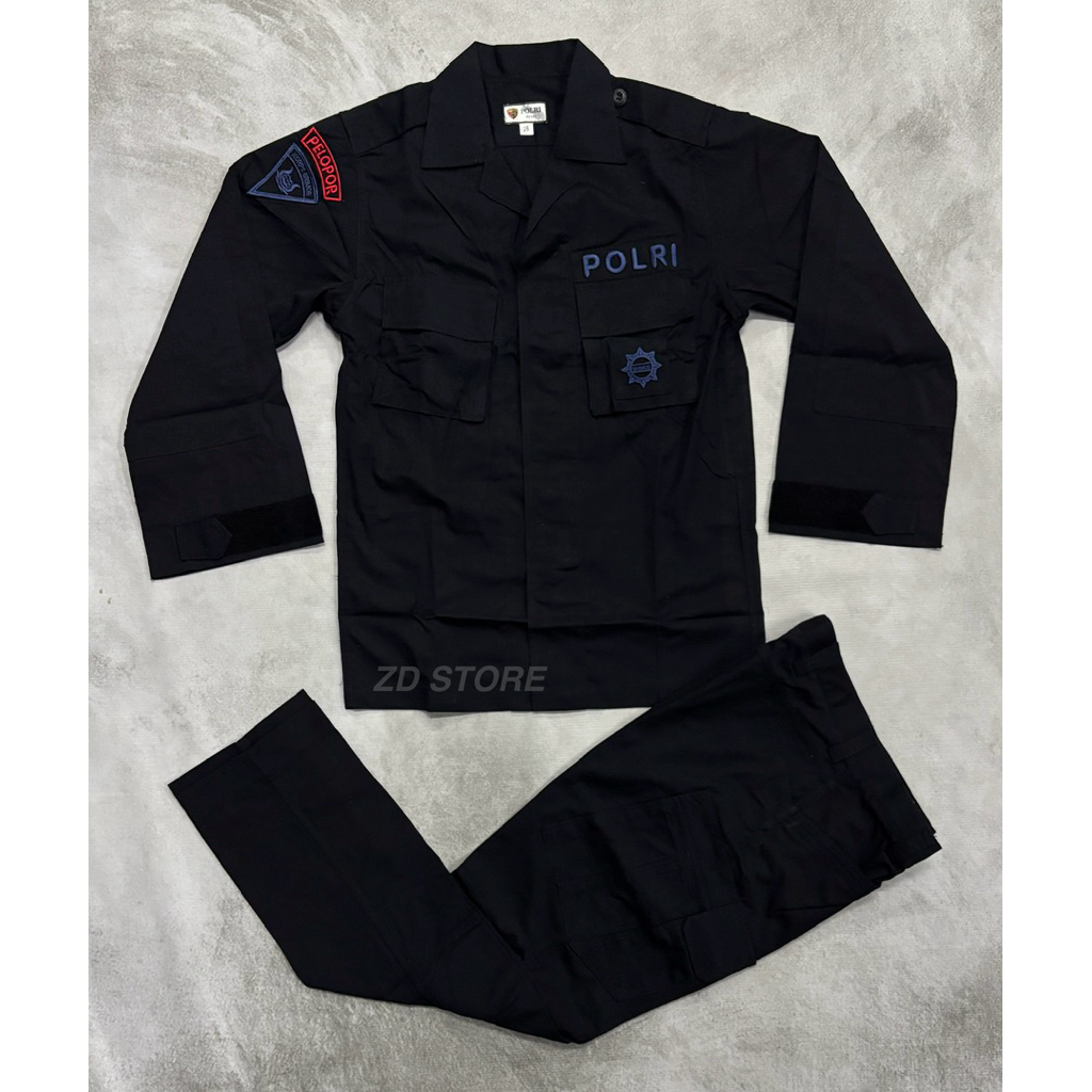 Seragam PDL Hitam Tactical Jatah Brimob Tahun 2022 Kotak dan Halus
