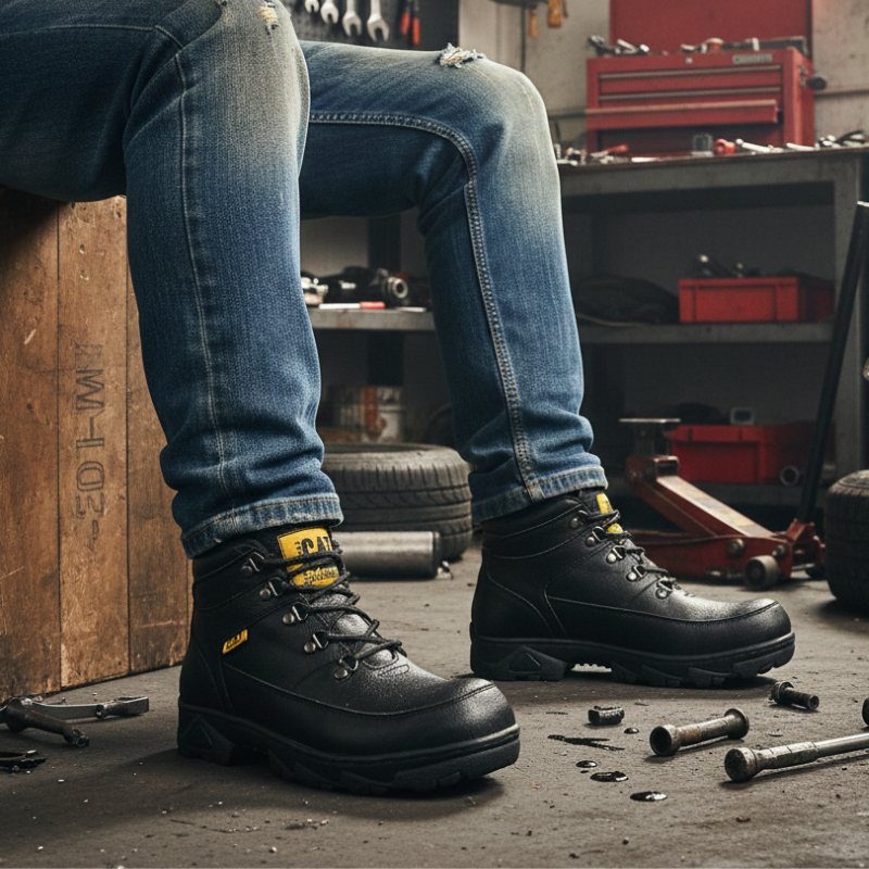 cuci gudang sepatu safety boots pria, sepatu safety ujung besi kerja lapangan, sepatu safety pria,