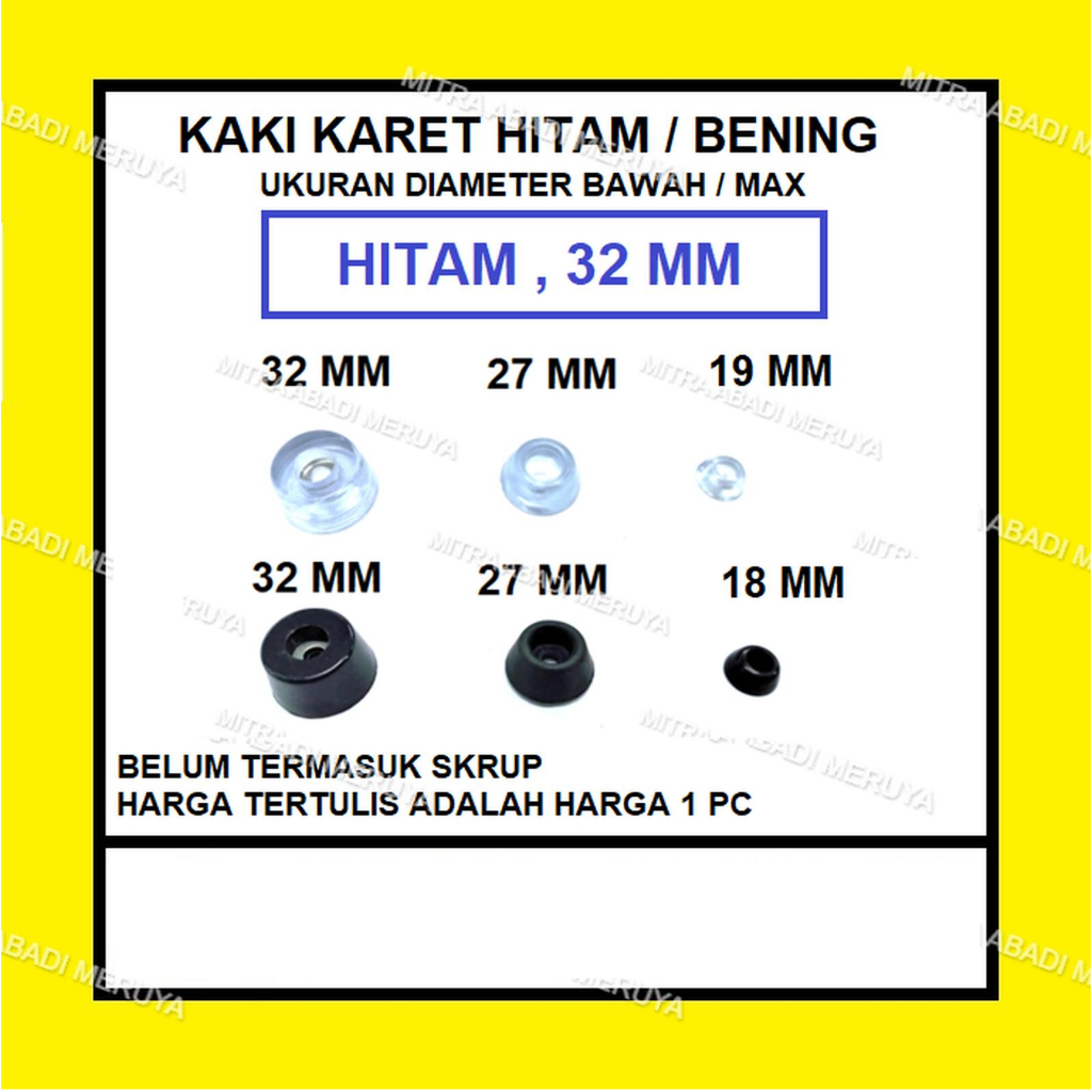 Kaki karet Alas Kaki Meja Kursi Lemari Hitam 32 mm