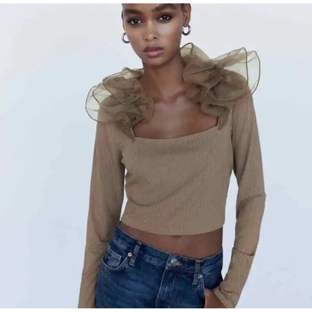 atasan zara mix ruffle