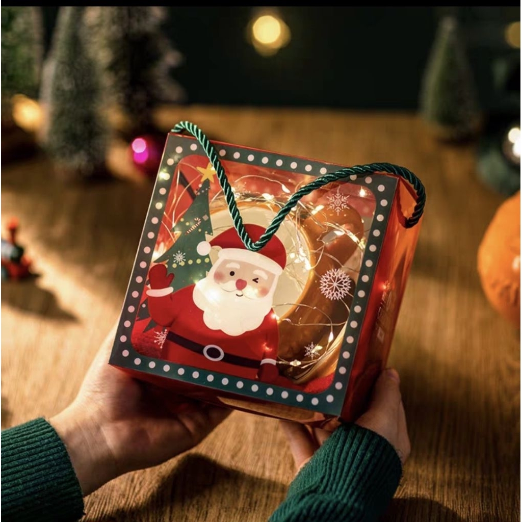 Kotak mika natal / christmas gift box / hampers natal / santa claus hadiah bingkisan tenteng tas kad