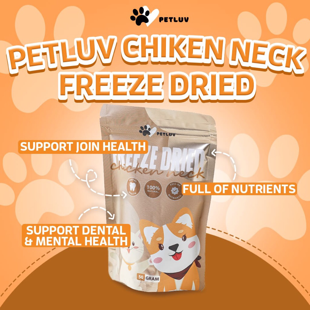 Petluv Freeze Dried Chicken Neck Leher Ayam/Makanan Snack Anjing Kucing