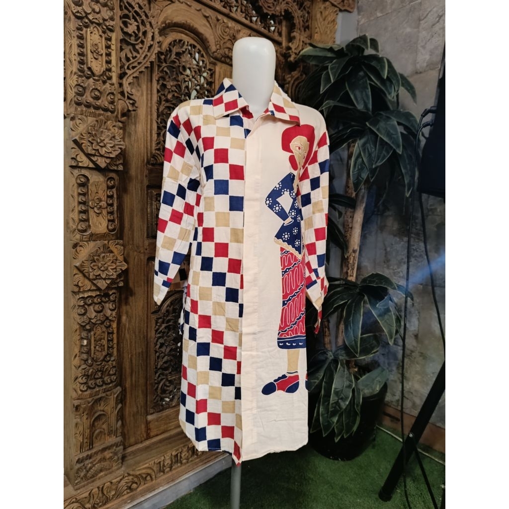 Tunik Wanita Motif Raminten Kombinasi Kotak-Kotak