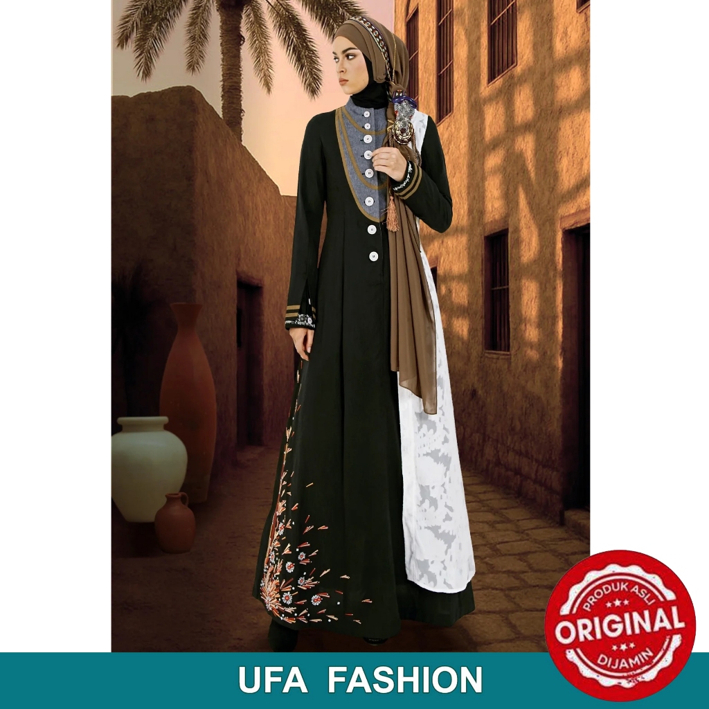 Tuneeca Gamis Abeni Bouhafa Hitam Mewah Elegan -- Gamis Tuneeca T-1125001