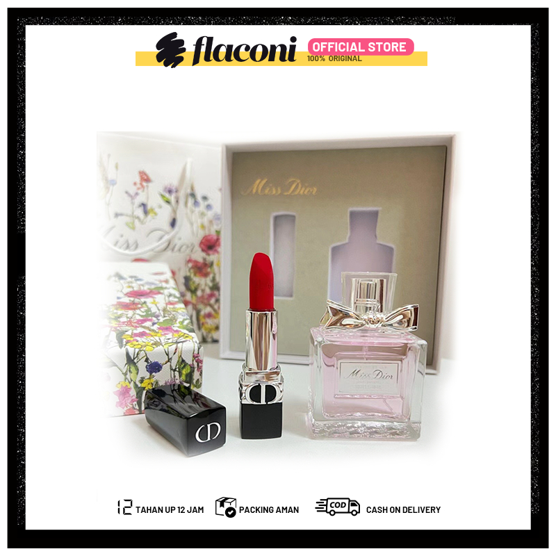 [100% Asli]Dior Parfum Gift Set original |Miss Dior EDT 50ml +Dior lipstik Velvet #720 3.5gr Miss Di