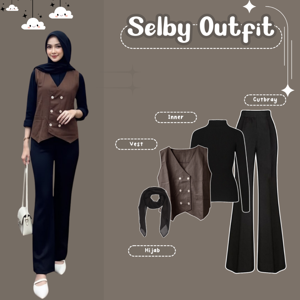 Selby Outfit Set | Vest ~ Inner ~ Cutbray ~ Hijab | Setelan OOTD Korean Style | Outfit Hangout ||