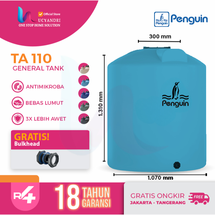 Tangki Air Slim TA 110 Kapasitas 1000 Liter | Tandon Toren Plastik Anti Lumut Tebal & Kuat
