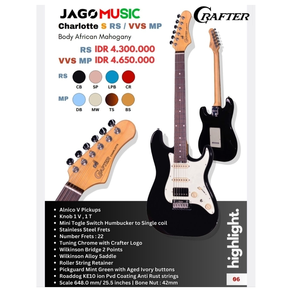Gitar Elektrik Crafter Charlotte S RS Rosewood Fretboard Stratocaster