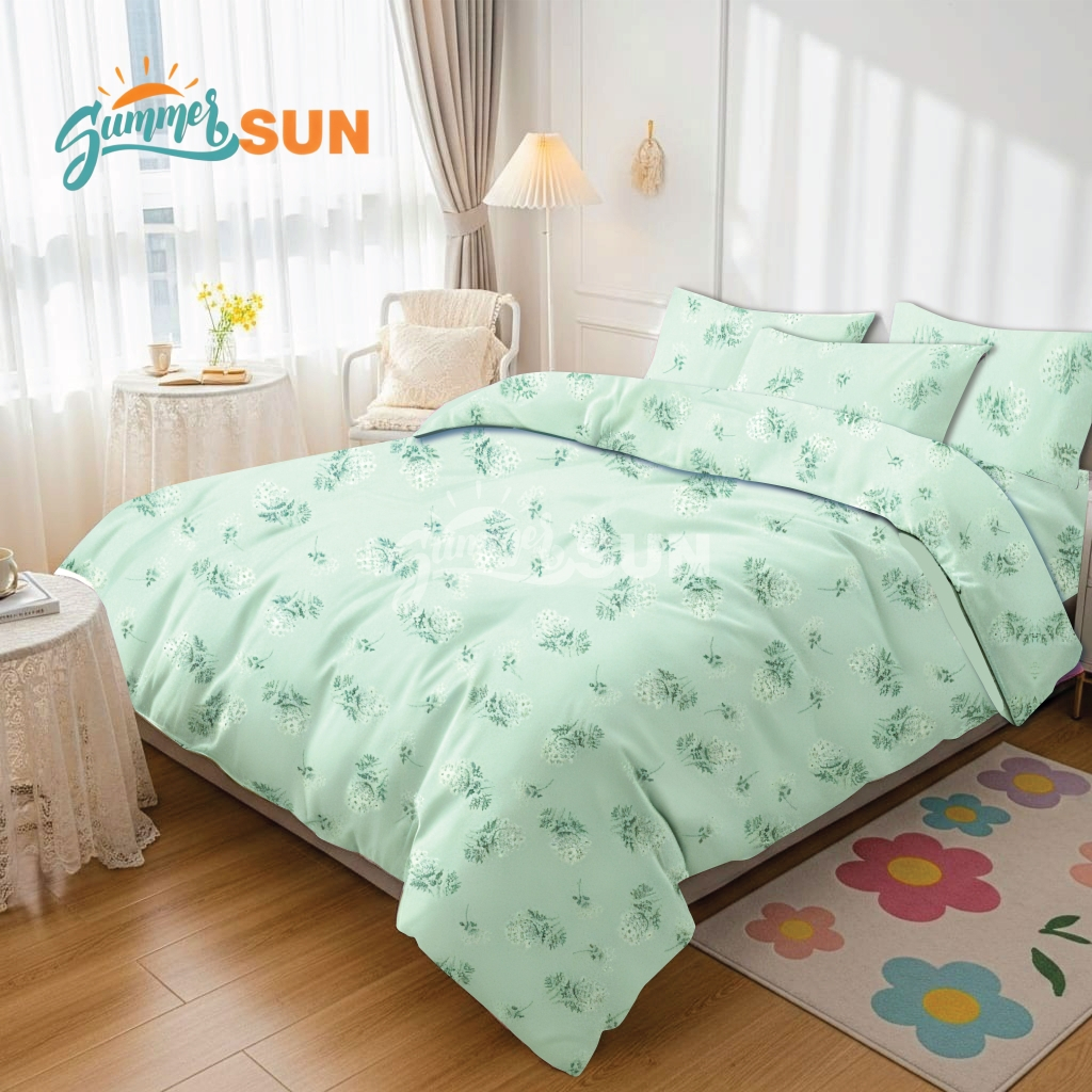 Bed Cover Full Set Sprei Motif Green Shelby - Premium quality - Summersun09