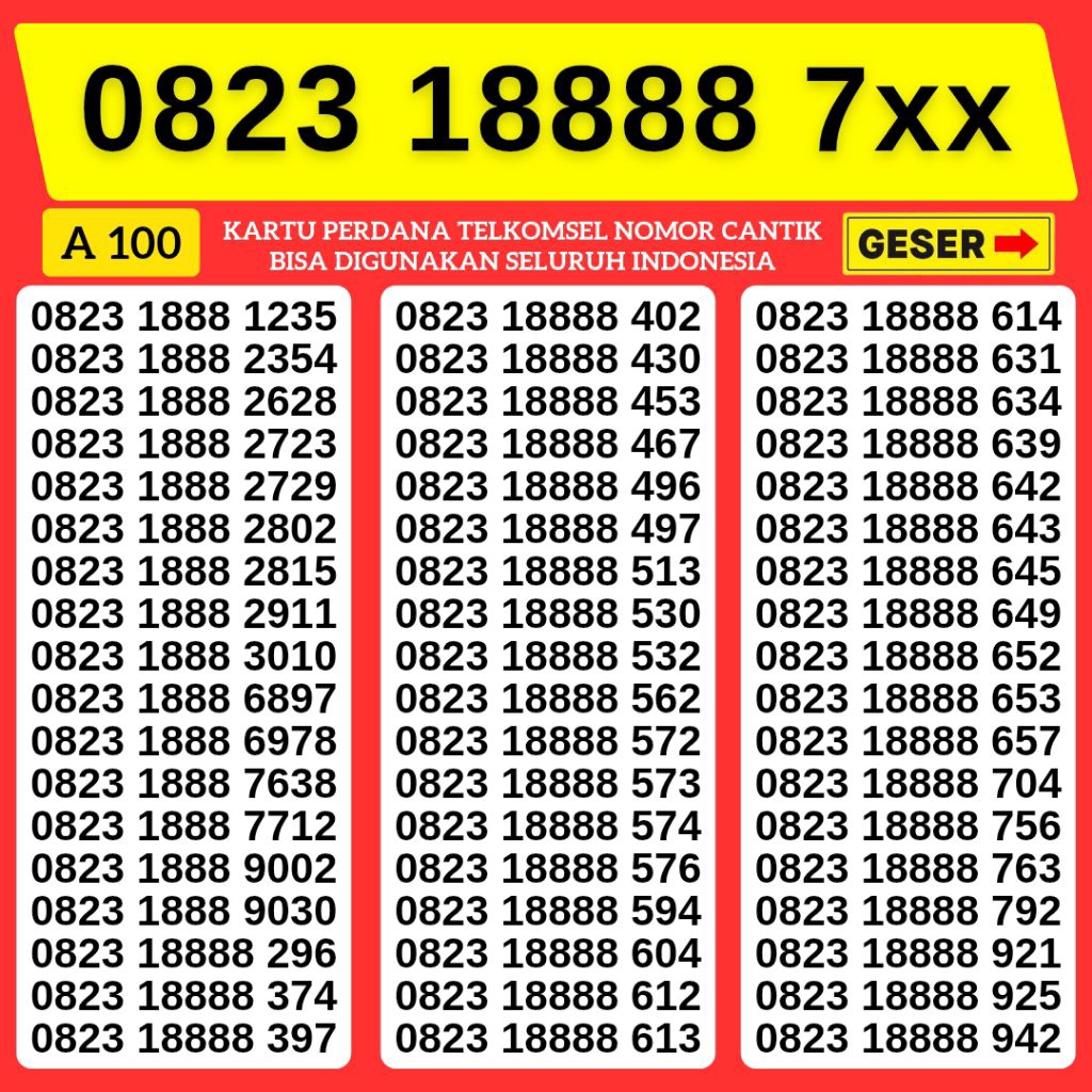 Kartu Perdana Nomor Cantik Telkomsel 18888 Triple Nomor Cantik Simpati Triple Kwarted Panca Support 