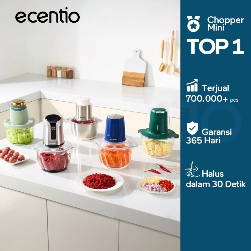ecentio chopper blender kaca multifungsi 2 liter 6 helai gigi baja spiral food grade garansi 1 tahun