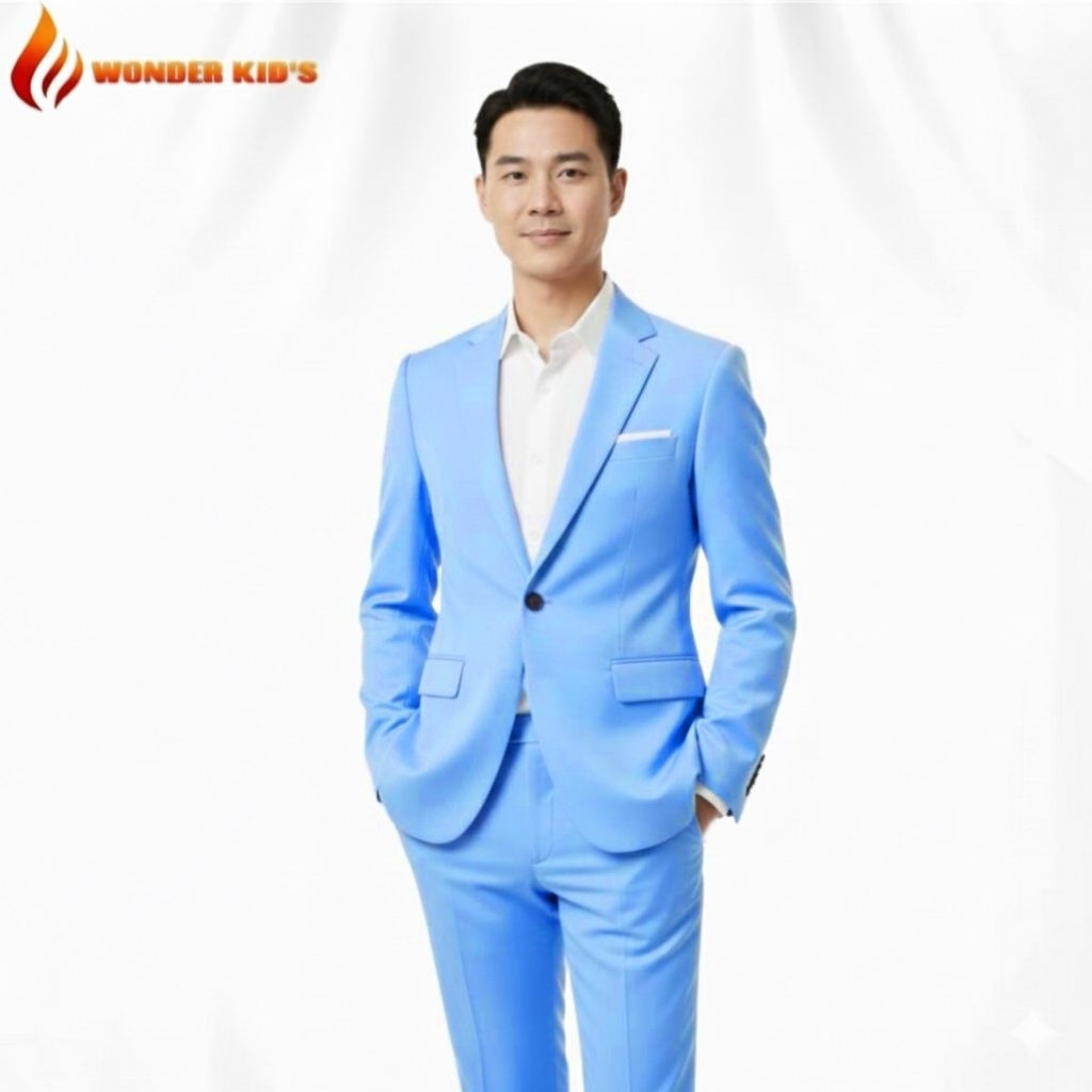 BLAZER JAS PRIA WARNA BIRU MUDA ELEGAN | SETELAN CYAN EVENT SLIMFIT MODERN