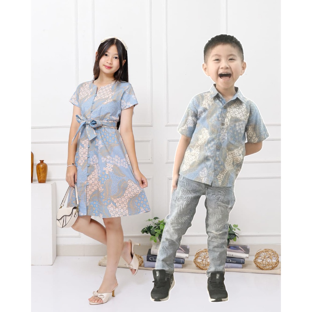 Batik Couple Anak / Dress Batik Anak / Kemeja Batik Anak / Seragam Batik / 001 ICE-Blue / 013 ICE-Bl