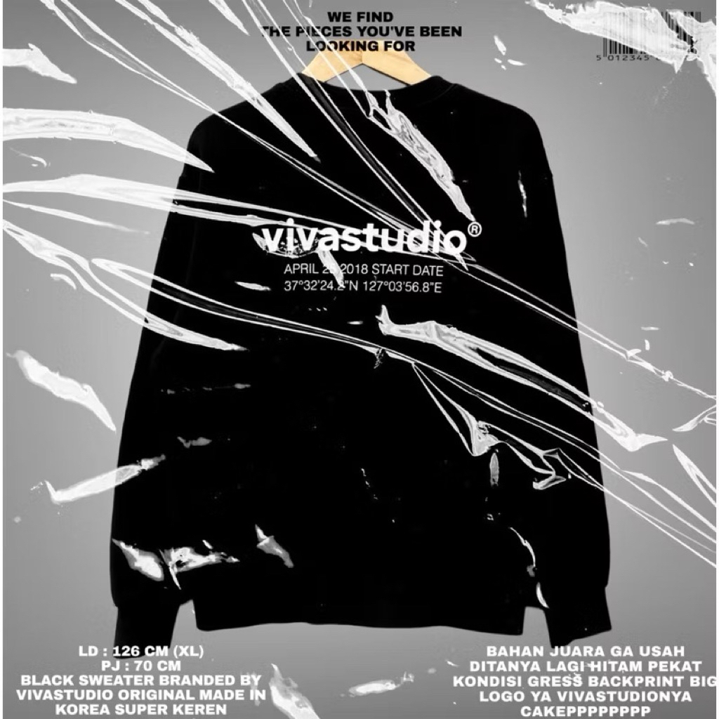 VIVASTUDIO SWEATER CREWNECK OVERSIZE BOXY UNISEX KOREAN LOOK/BLACK HITAM SWEATER TEBAL BABYTERRY BAC