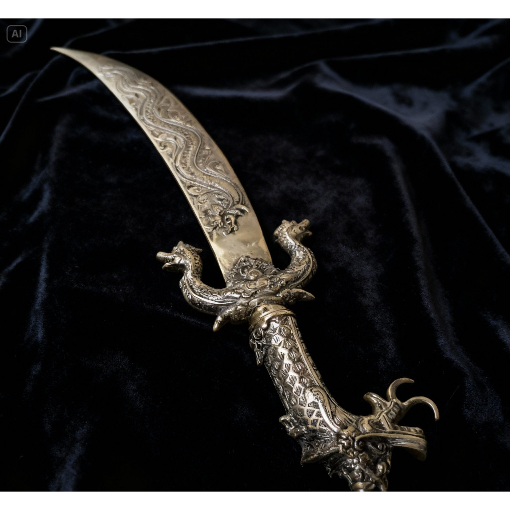 Pedang Pendek Antik Berukir Naga – Ornamen Seni Oriental, Pajangan Rumah, Koleksi Unik Premium (Baha