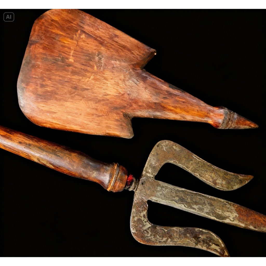 Trisula Pamor Asli Bertuah – Senjata Tradisional Jawa Koleksi Antik / Trisula Besi Pamor Handmade Ku