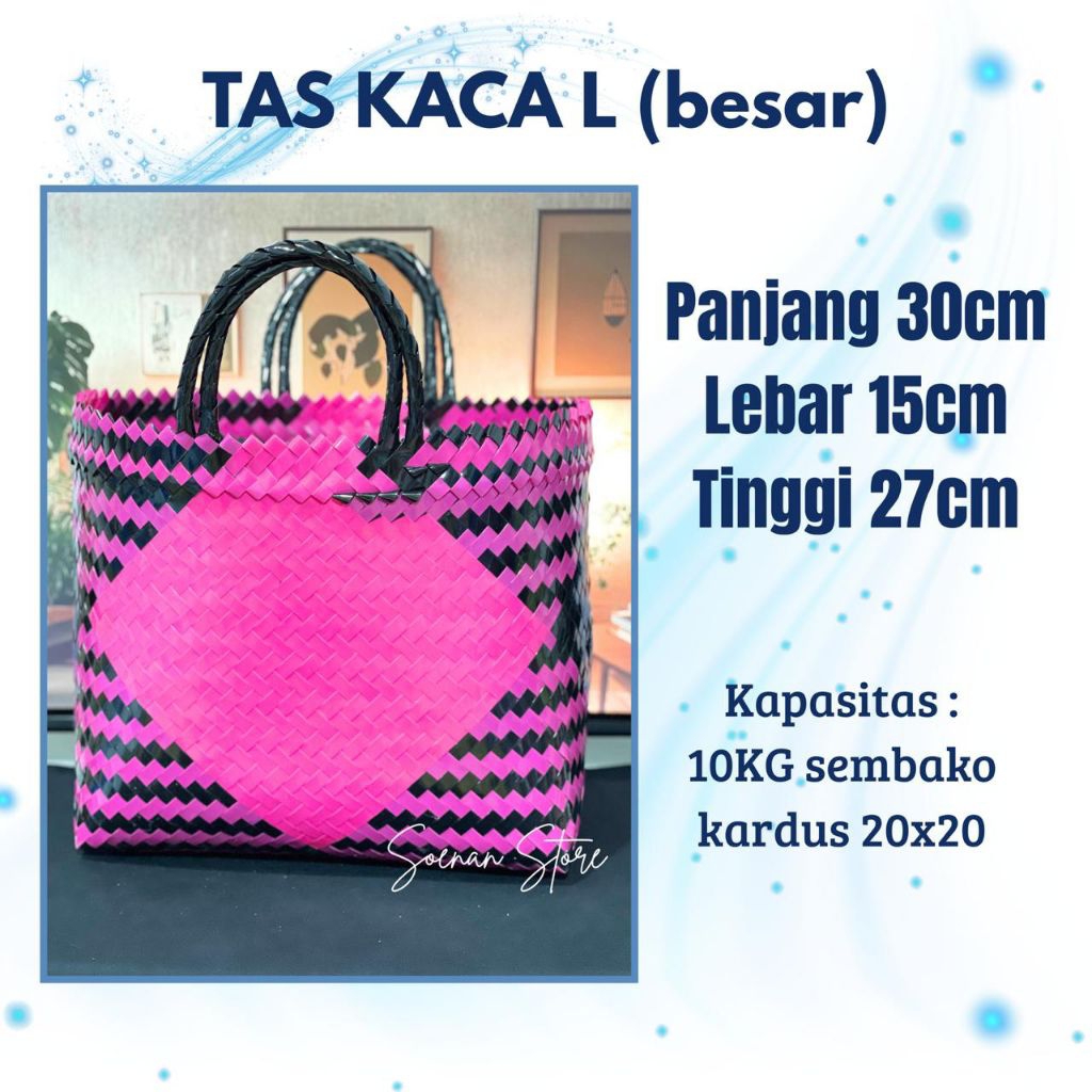 tas Kaca L glossy /tas kaca besar /tas anyaman kaca besar untuk belanja/tas hajatan/tas souvenir/tas