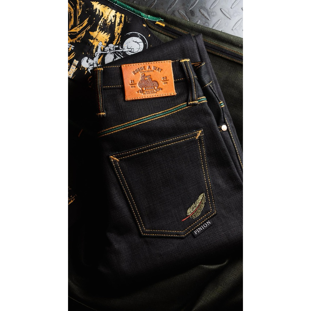 PINION DENIM - ROGUE A WAY 21oz DARK OLIVE WEFT