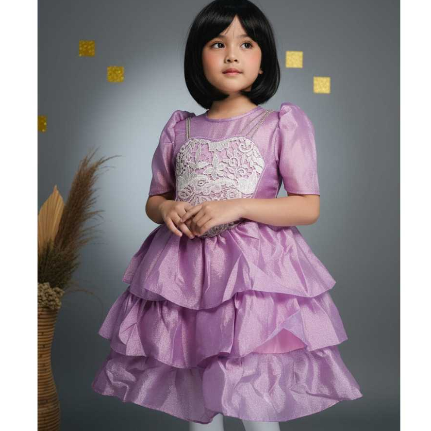 " Free Bando Dan Belt Mutiara " Baju Pesta Anak Perempuan Ungu Model Sofia Brokat Premium