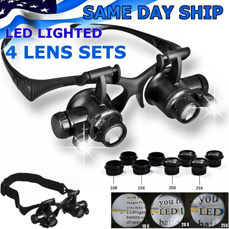 PUCUK ZEAST Kacamata Pembesar servis hp jam elektronik dengan senter alat Reparasi jam 25x Magnifier