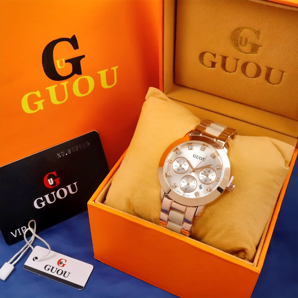 JAM TANGAN WANITA CEWEK ORIGINAL GUOU 37MM SEMI KERAMIK JAM TANGAN CEWEK MEWAH FASHION