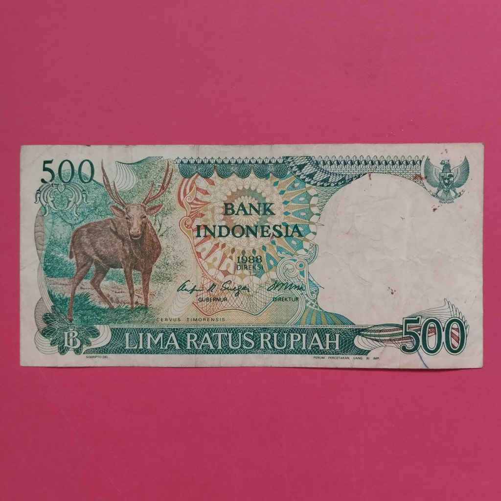 Uang Kuno Kertas Rp 500 Tahun 1988 Rusa UK 015