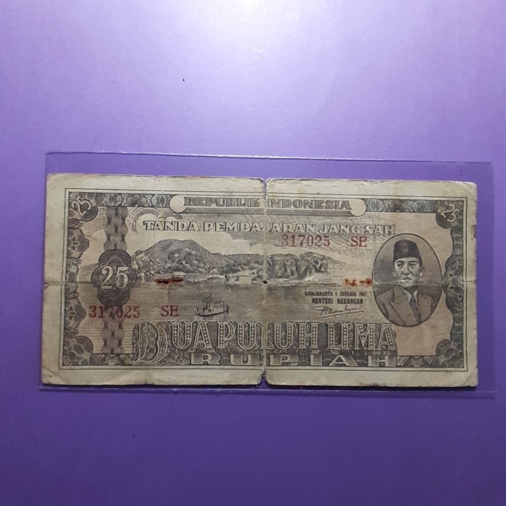 uang kuno 25 rupiah ori 1947