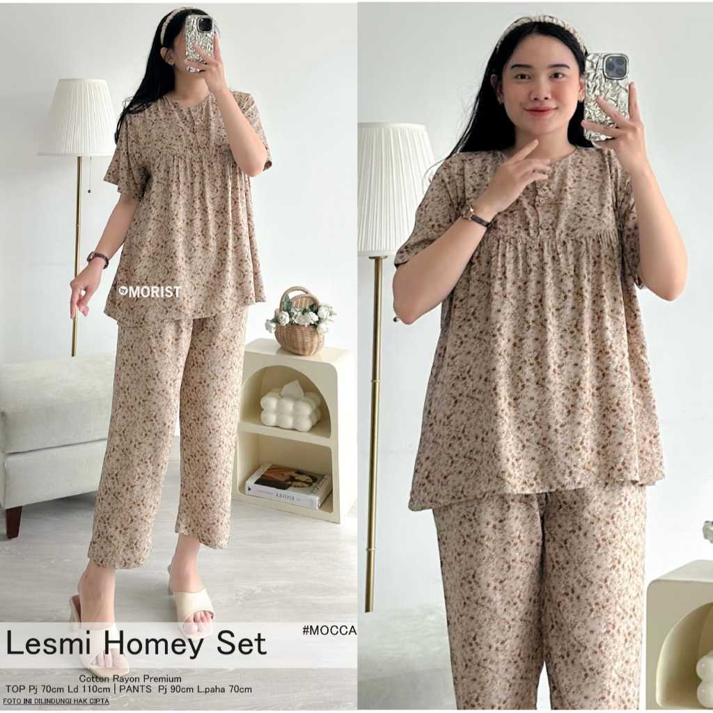 Setelan Wanita Lengan Pendek Original Morist Terbaru LD 110 Dingin Rayon Premium Motif Bunga Kancing