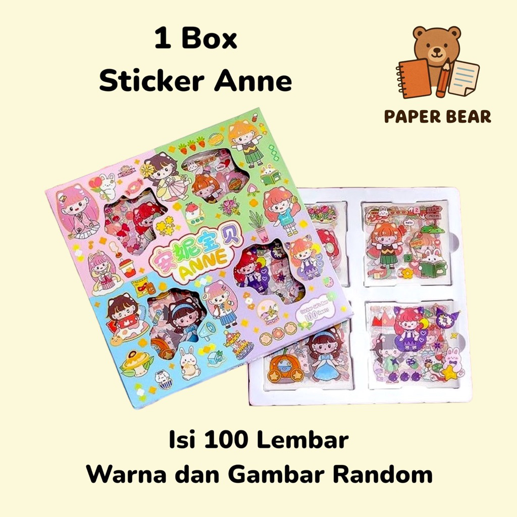 1 Box Sticker Viral Anne Isi 100 Lembar Gambar dan Warna Random Stiker Lucu Stiker Anak Anak Anti Ai