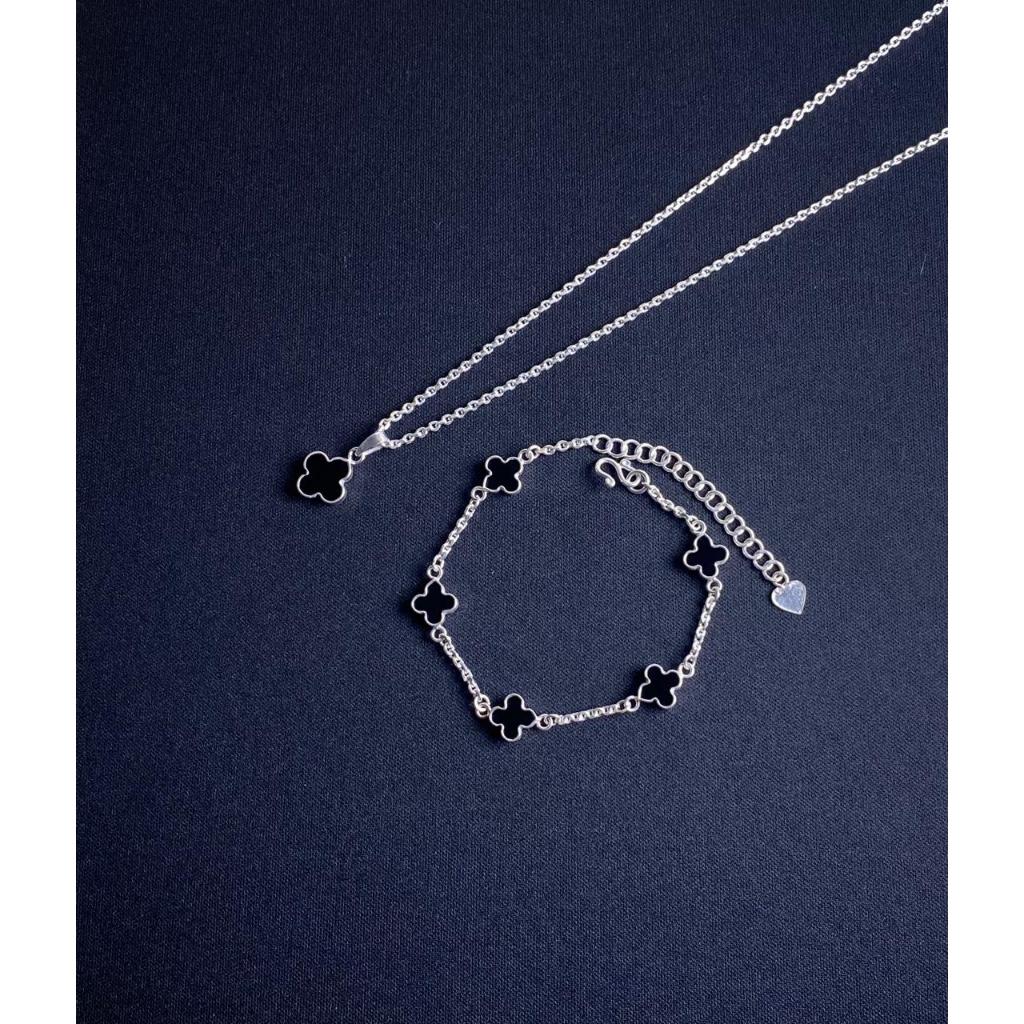 Termurah Satu Set Perhiasan Clover Perak Vintage Perhiasan Wanita