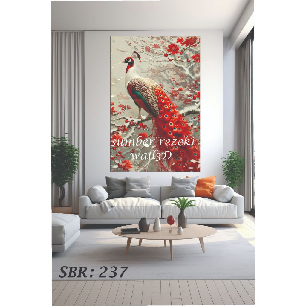Hiasan Dinding Stiker Burung Merak 3D Ruang Tamu - Wallpaper Stiker Dinding Burung Merak 3D Terlaris