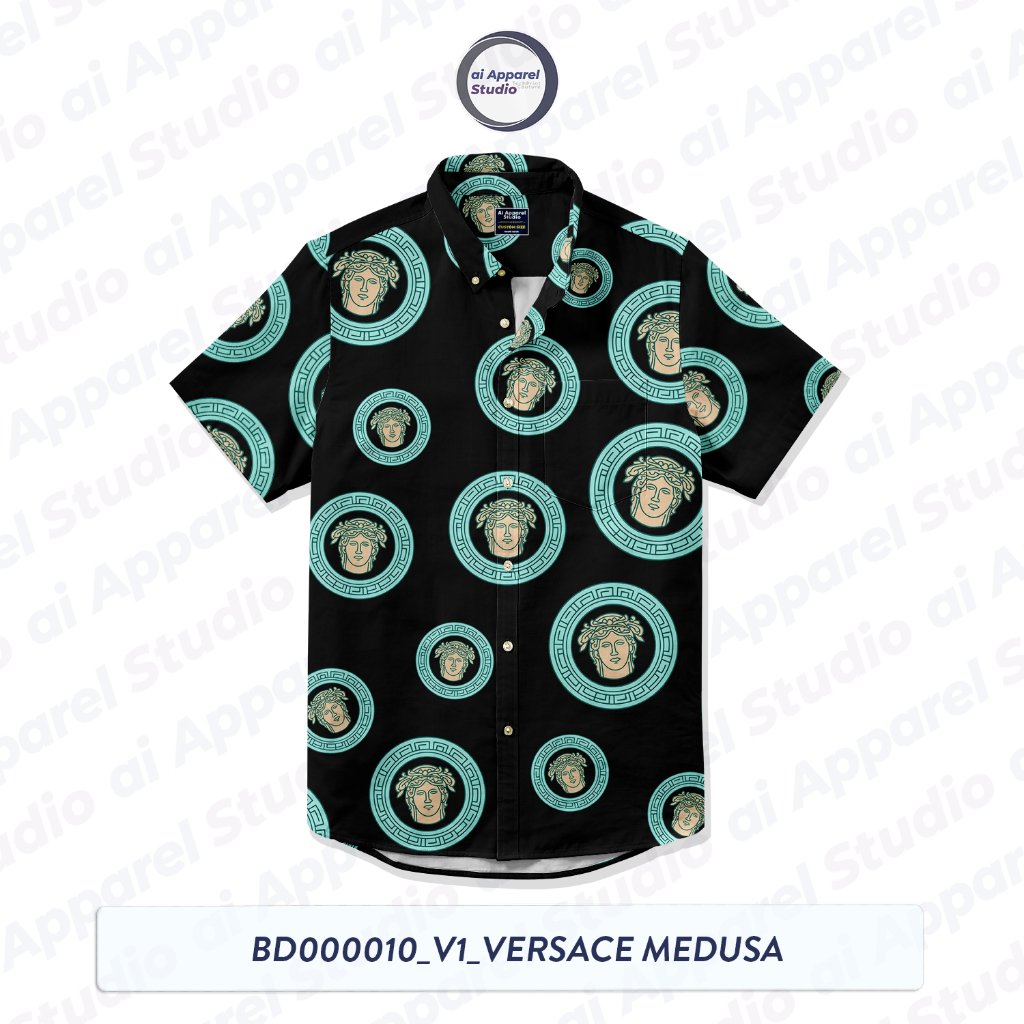 Kemeja Unisex Lengan Pendek Premium Motif Versace Medusa BD000010 By Ai Apparel Studio