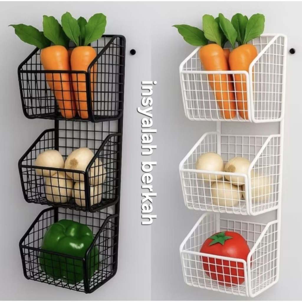 Rak Keranjang 3 Susun Besi / Rak bumbu/Rak Keranjang Susun Free Perekat