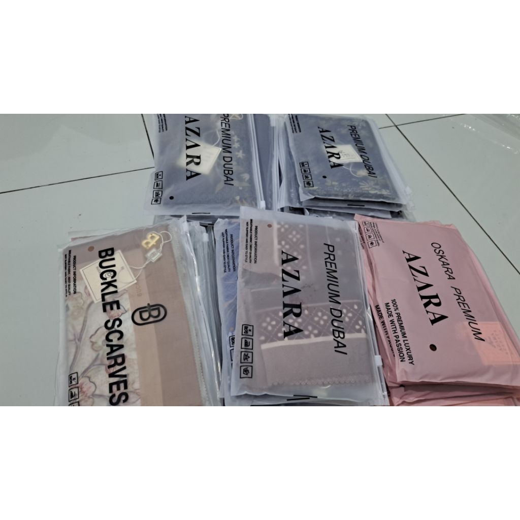 HIJAB AZARA MOTIF PREMIUM DUBIA ECER PACKING POUCH LOGO PRINTING
