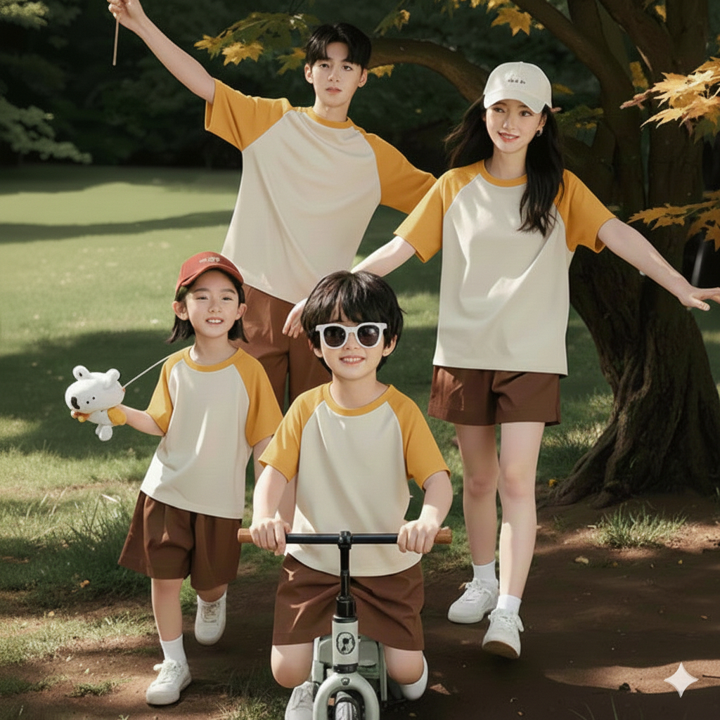 BEIGE - MUSTARD : KAOS RAGLAN COUPLE KELUARGA 2 WARNA/ COUPLE KELUARGA KOMBINASI/ COUPLE KELUARGA BI