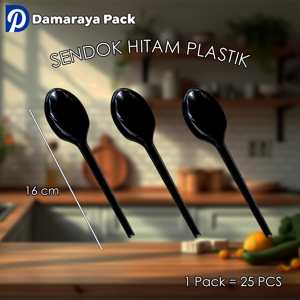 Sendok Makan Plastik Hitam Tebal Premium isi 25 pcs Sendok Plastik Murah