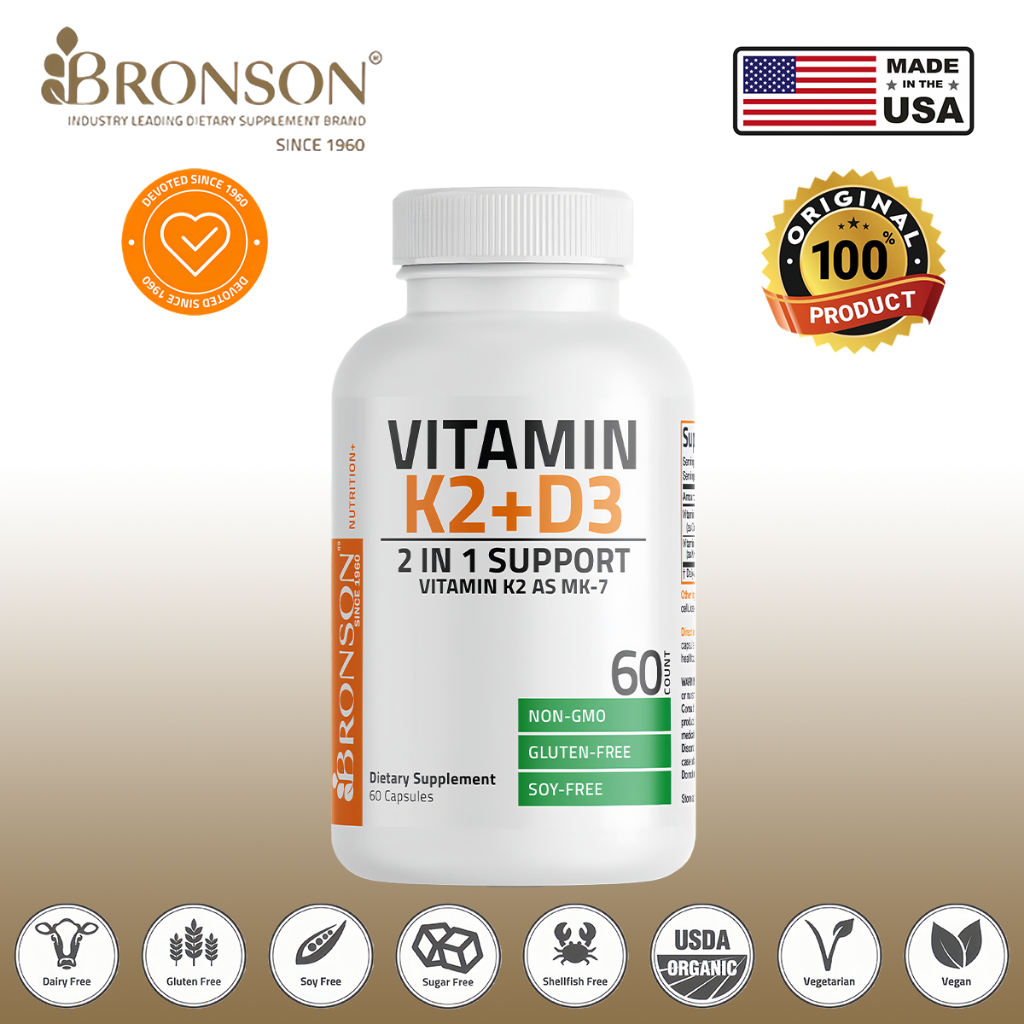 100% Original Bronson vitamin d3 k2 5000 iu /10000iu  bronson Vitamin D3 K2 60/120caps