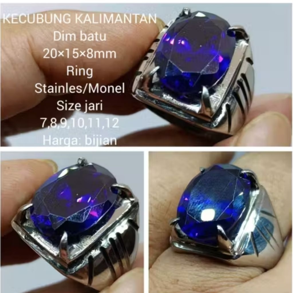 Cincin Stainles Batu Kecubung Ungu Kalimantan Jumbo
