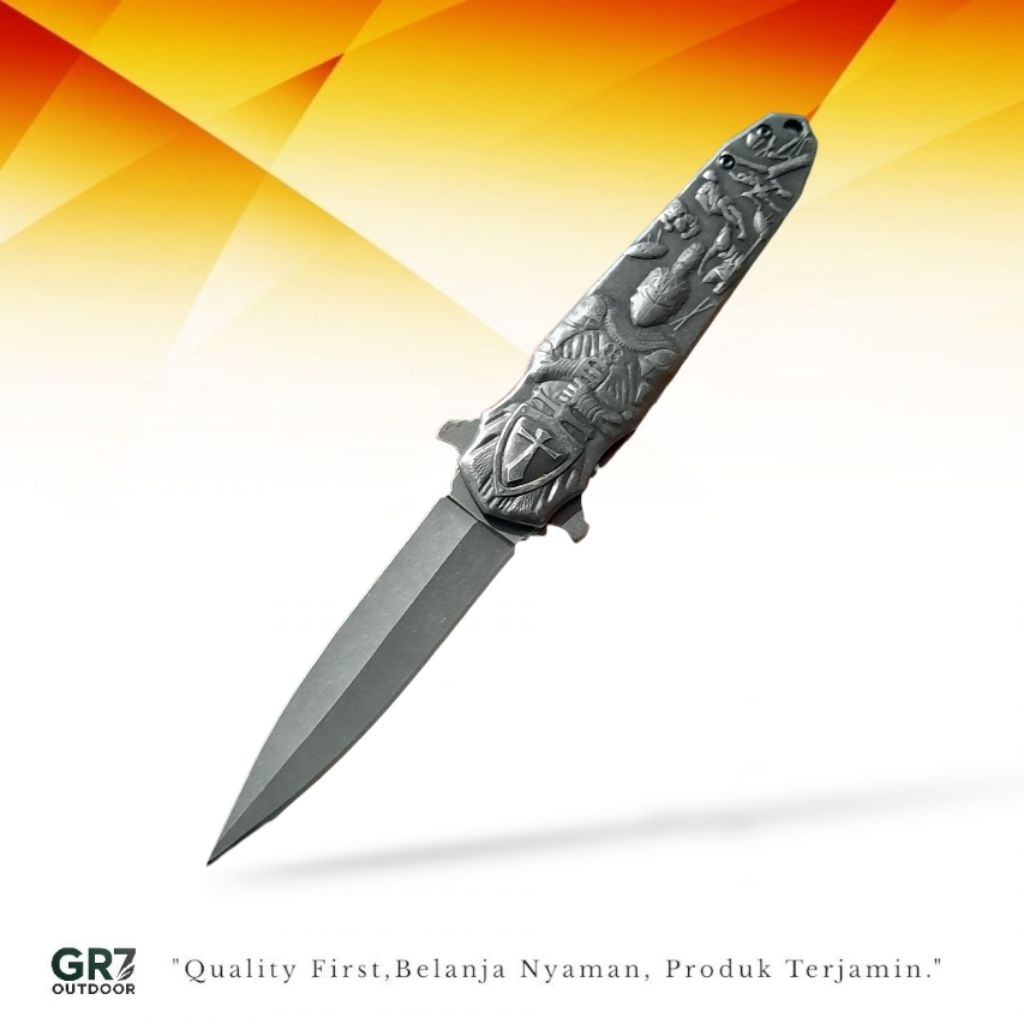 Pisau Survival Lipat Outdoor Spartan Embossed Solid Steel Ergonomis